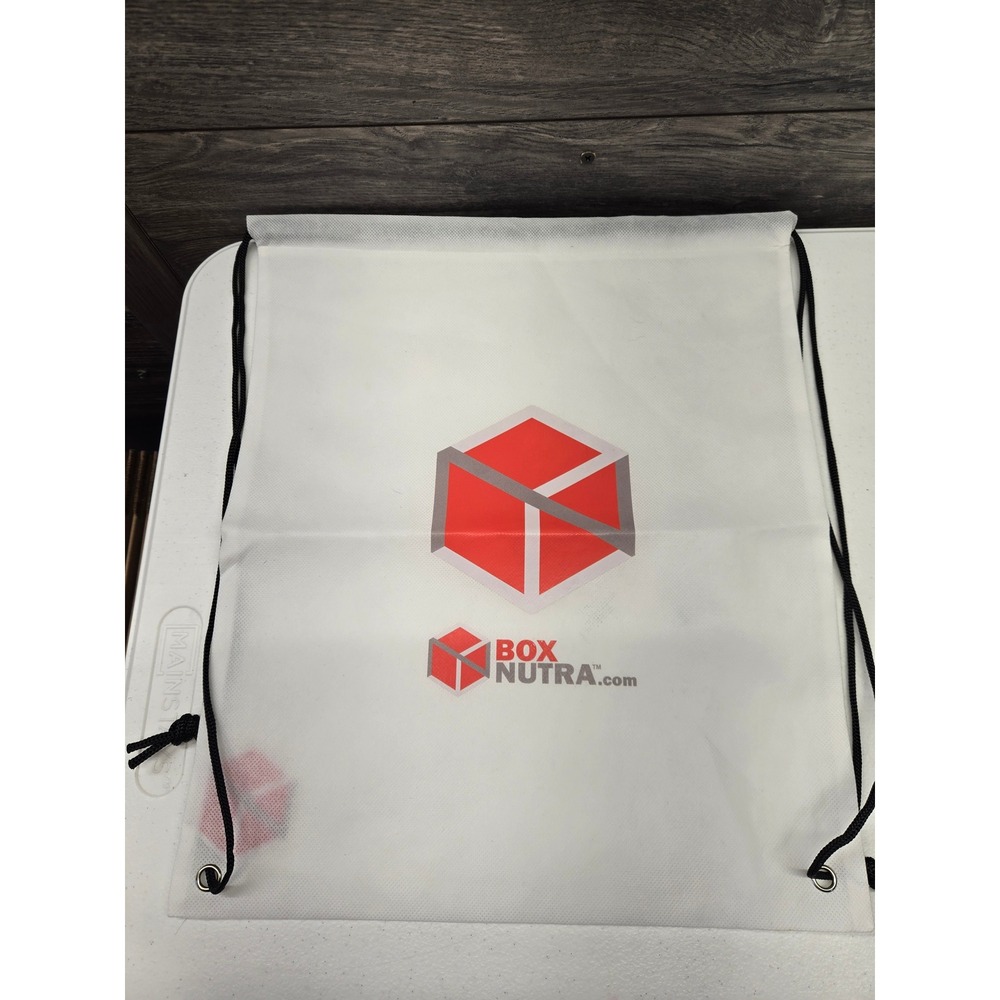Box Nutra‎ Drawstring Bag Cinch Sack White Red Logo Promotional Gym Backpack